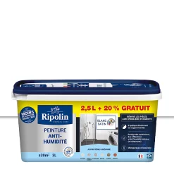 Castorama Peinture Anti-humidité Blanc Satin Ripolin 2,5L + 20% Gratuit